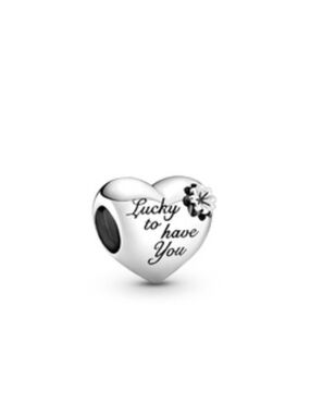 Pandora Heart Charm Bead "Lucky to Have You" - Silver Tone